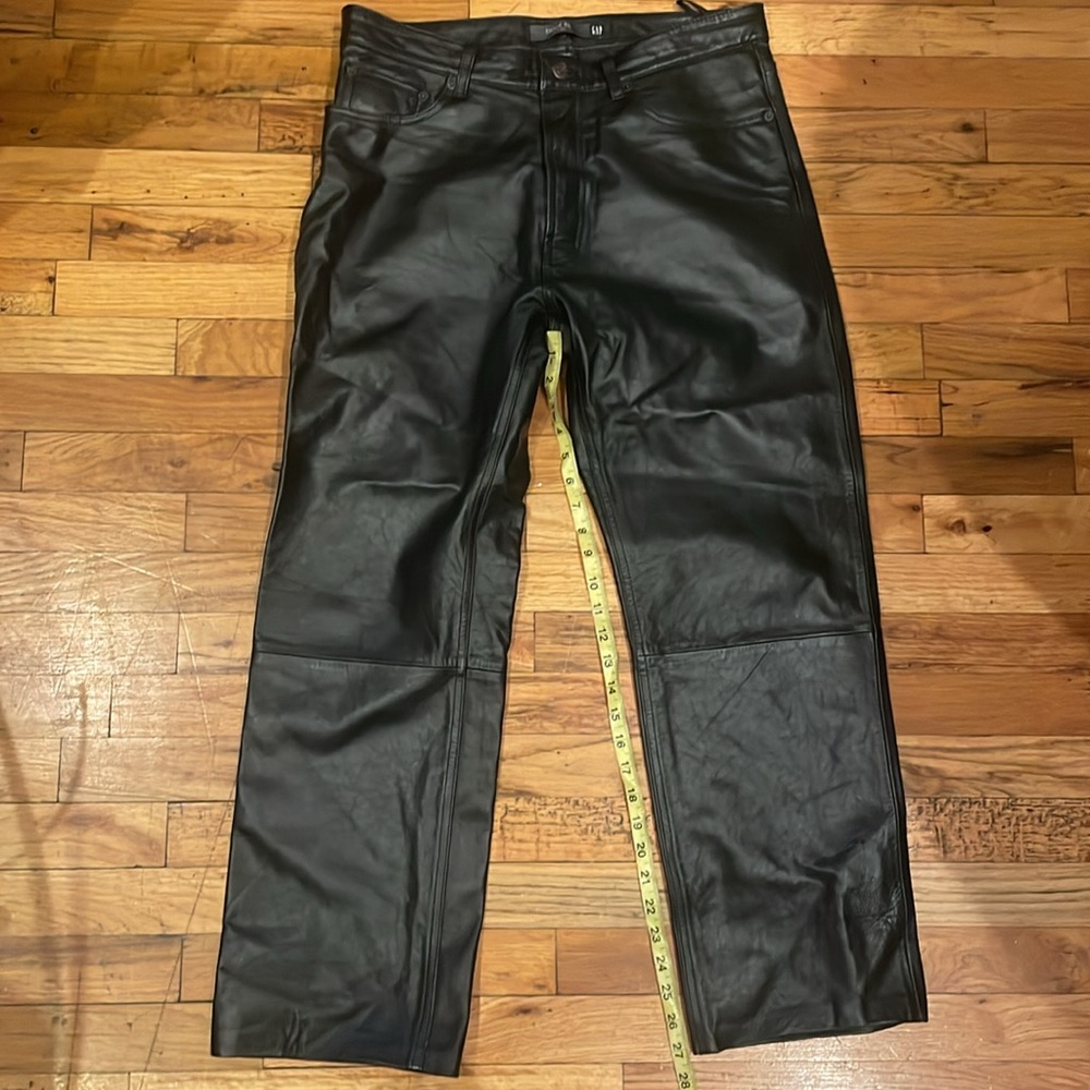 100% leather boot cut biker pants